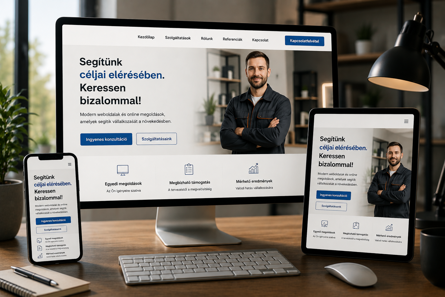 Reszponzív CraftWeb weboldal asztali, tablet és mobil nézetben
